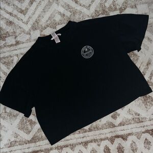 Victorias Secret Black Cropped Graphic Tee with Small Chest Logo